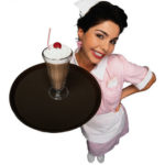 Waitress Carrying Chocolate Milkshake with Whipped Cream