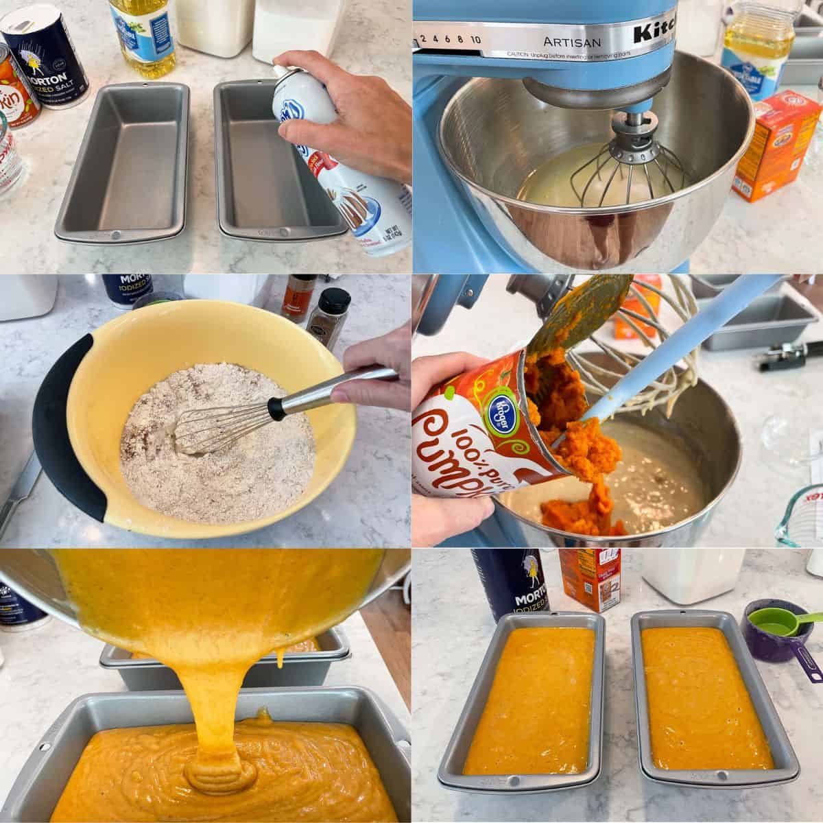 photo collage of steps to make pumpkin bread