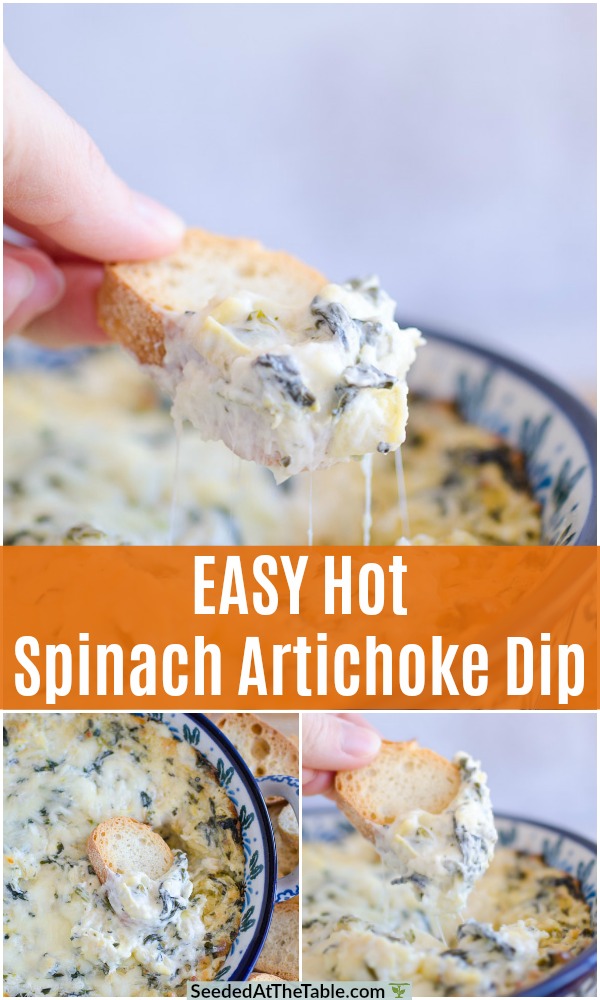 This hot spinach artichoke dip is an easy appetizer and family favorite.  A classic appetizer recipe for game day or any party!