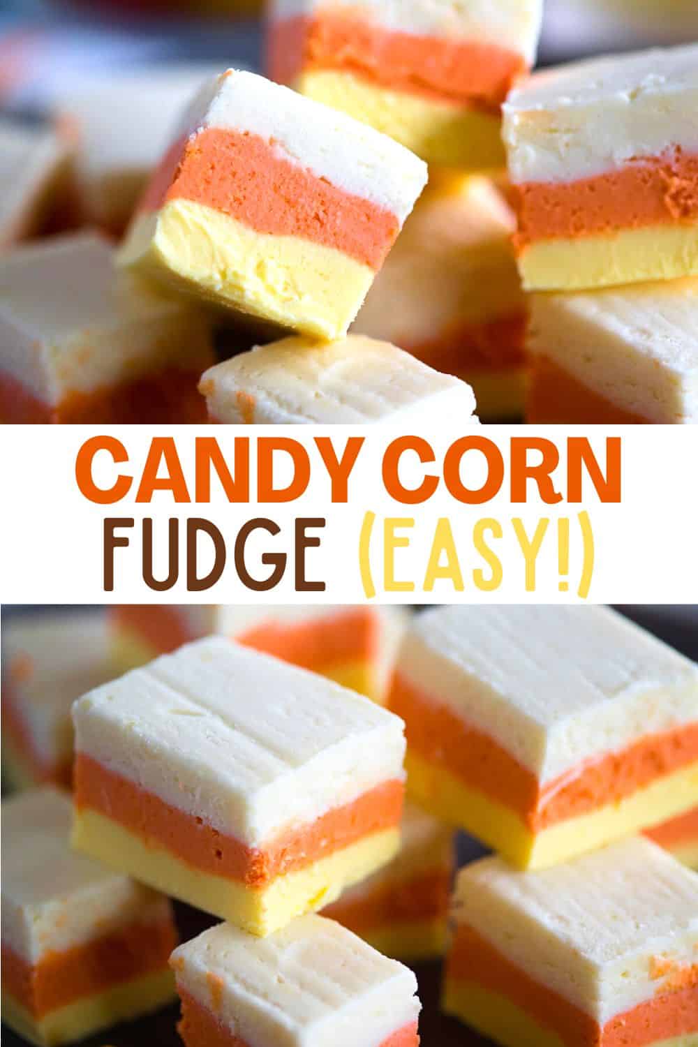 This no-bake candy corn fudge is an easy-to-make Halloween candy with only four ingredients! Melt in your mouth and cute as can be, this easy candy corn fudge recipe is a sweet treat to make with your kids!