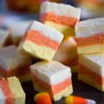 candy corn fudge with white orange and yellow layers