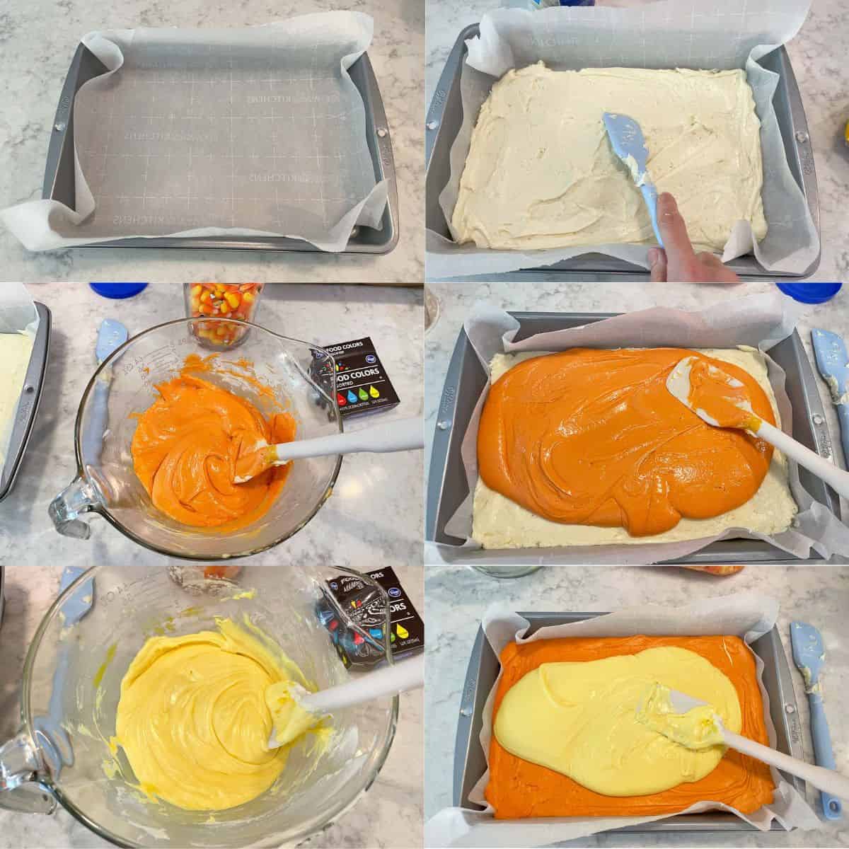 picture collage on how to make candy corn fudge
