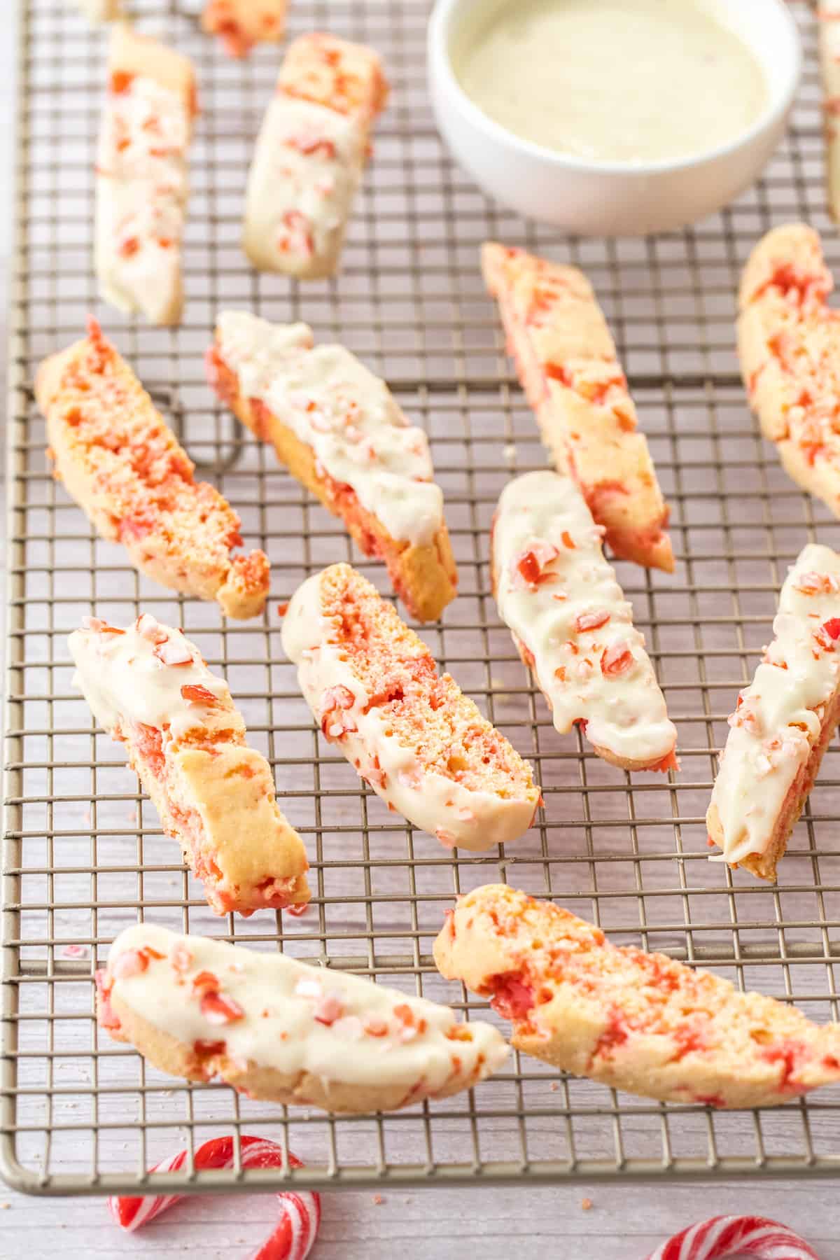 peppermint biscotti on wire rack