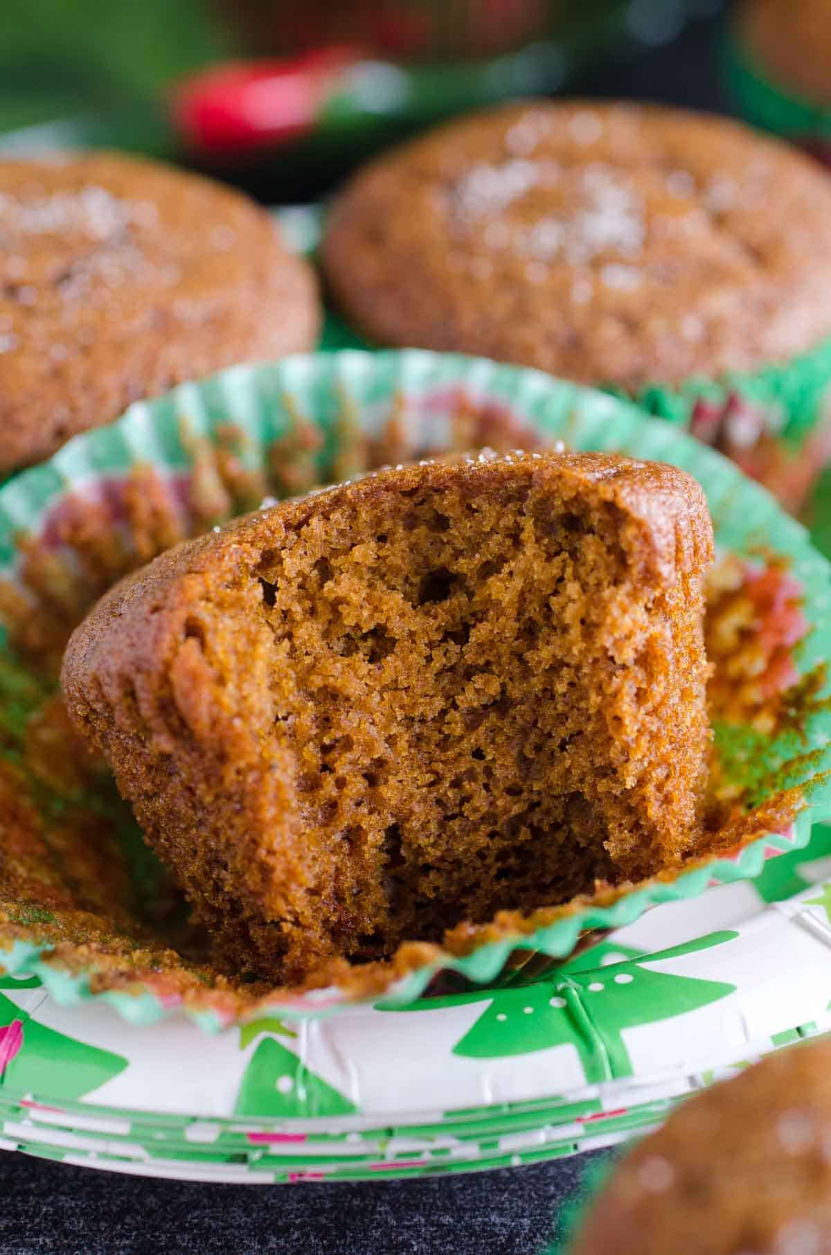 bite out of gingerbread muffin