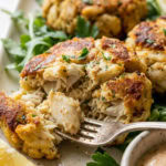 fork biting into maryland crab cake recipe
