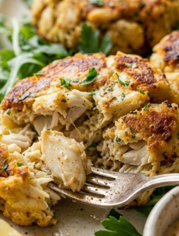 fork biting into maryland crab cake recipe