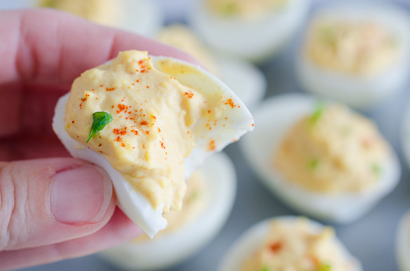 bite out of a deviled egg