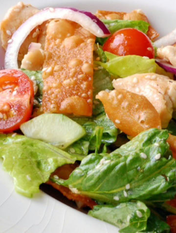 asian salad with crispy wonton topping