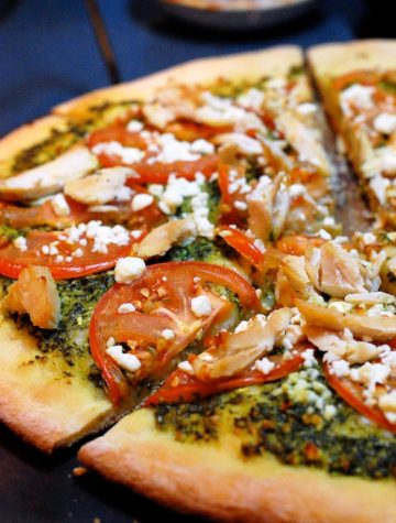 Fresh Basil Pesto is the star ingredient in this Chicken Pesto Pizza recipe.