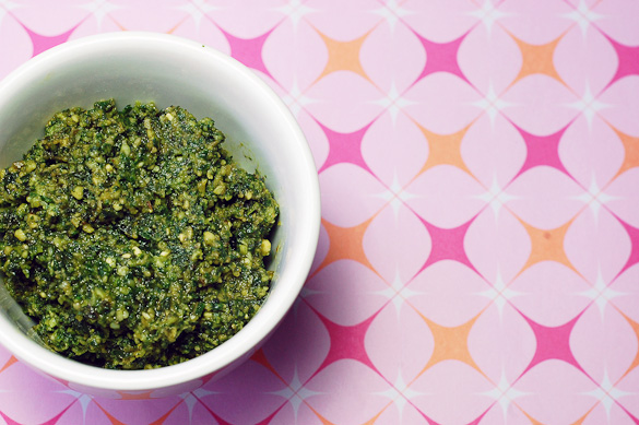 Make a homemade Fresh Basil Pesto to save money and use in various recipes.