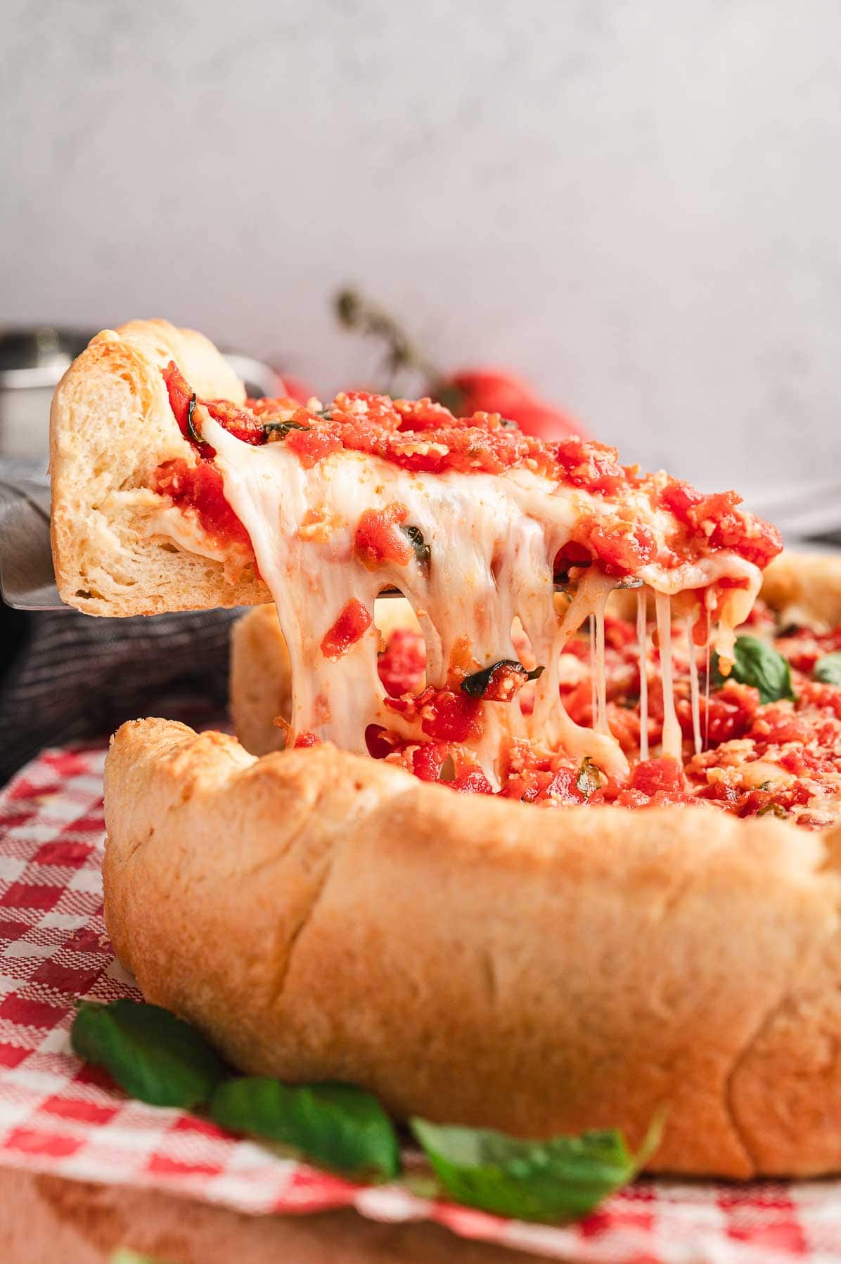 cheesy slice of chicago style pizza homemade