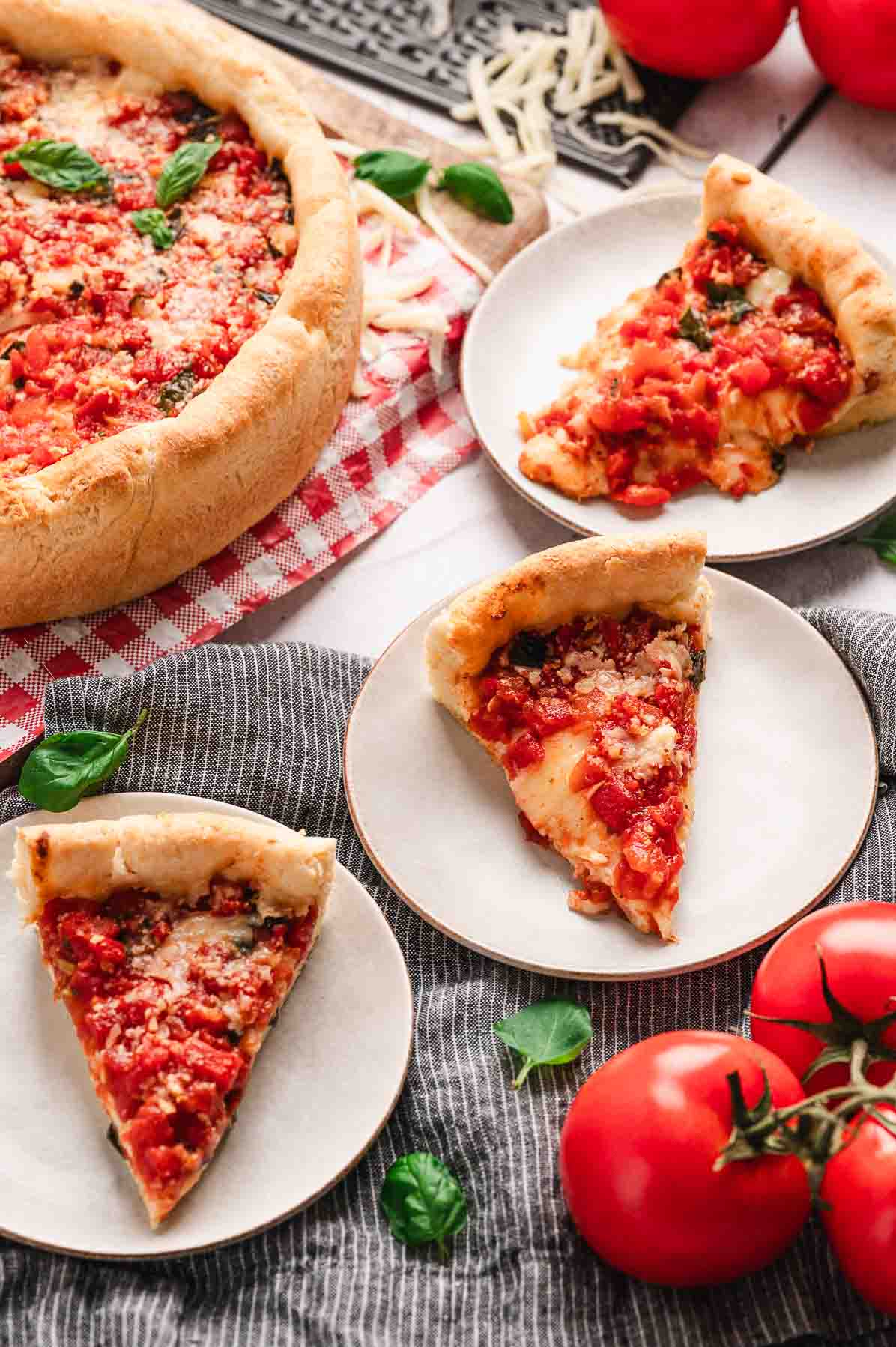 slices of homemade chicago style pizza