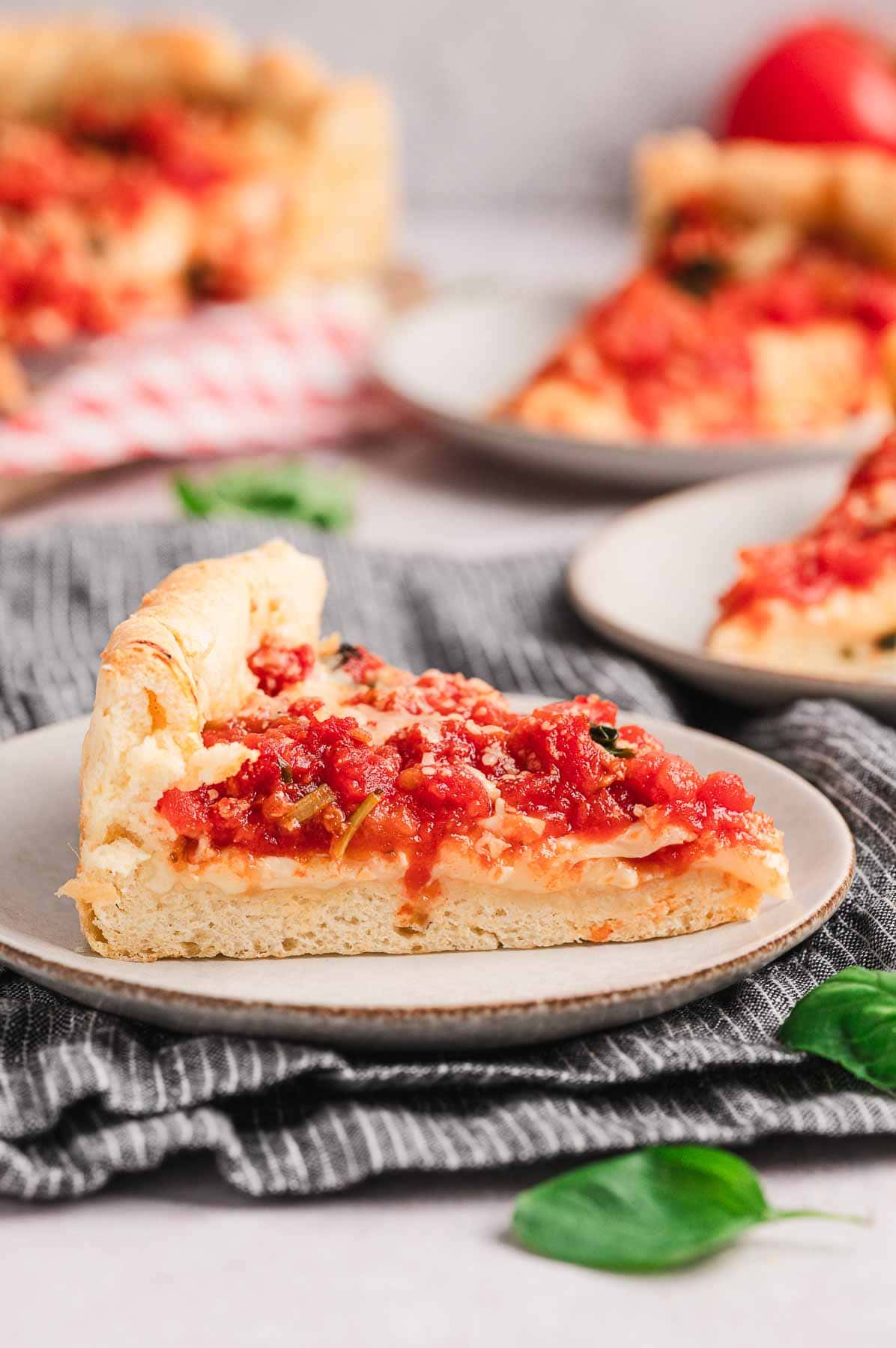 slice of deep dish pizza homemade