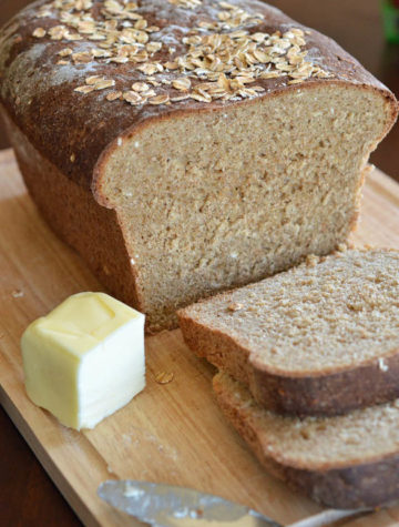 Whole Wheat Oatmeal Bread - This homemade sliced bread is a hearty bread with a hint of sweetness from the small addition of honey and molasses. I love it simply toasted with butter.