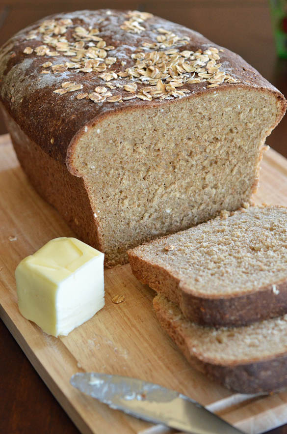 Whole Wheat Oatmeal Bread - This homemade sliced bread is a hearty bread with a hint of sweetness from the small addition of honey and molasses. I love it simply toasted with butter.