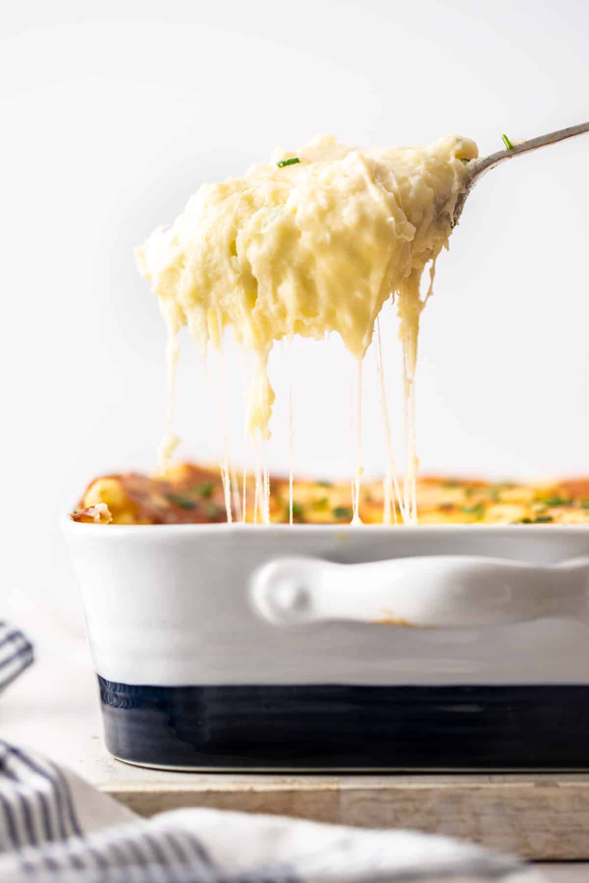 scoop of cheesy mashed potatoes