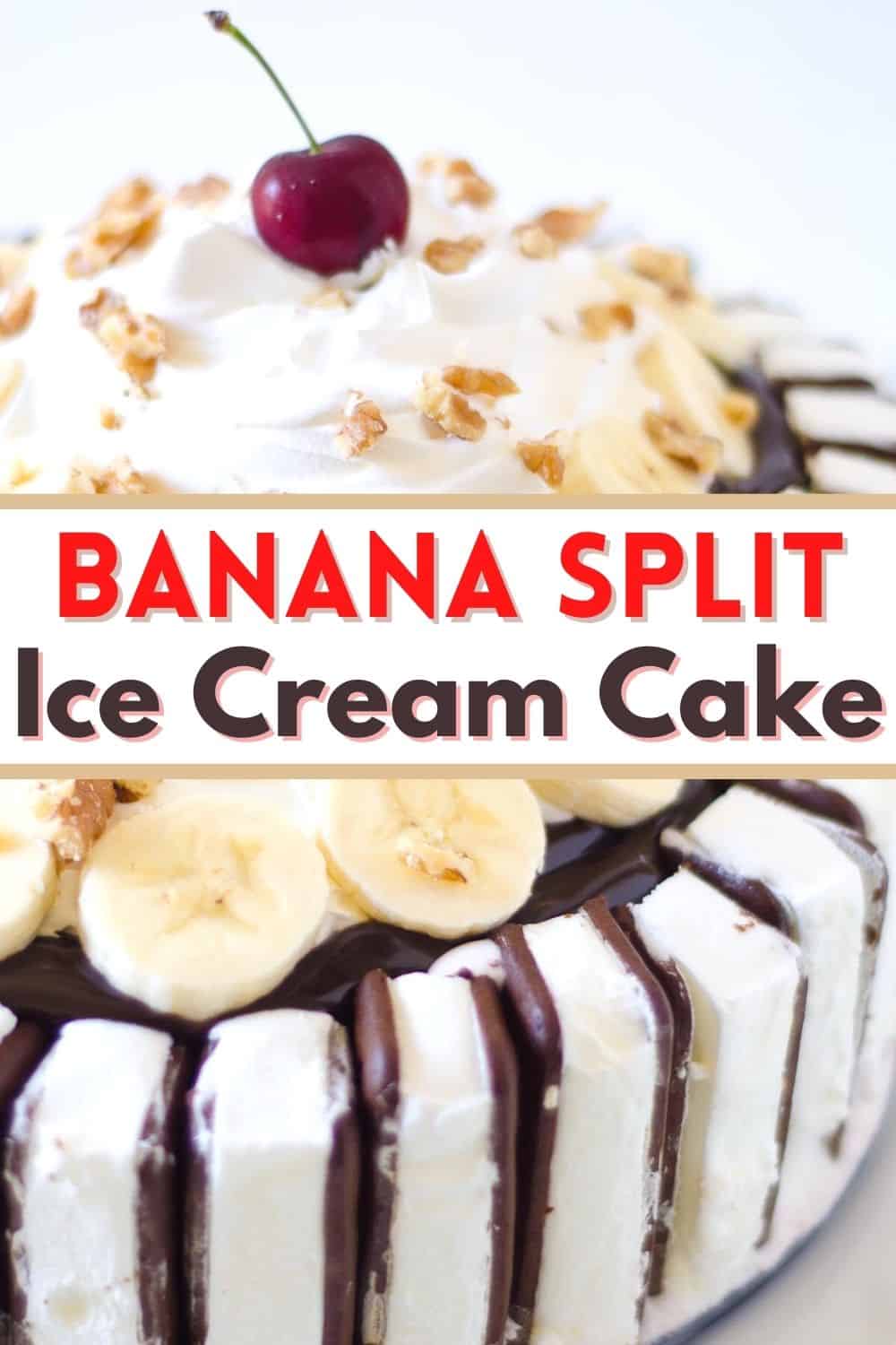 This banana split cake is the perfect all-American summer dessert! You will love this easy ice cream sandwich cake!