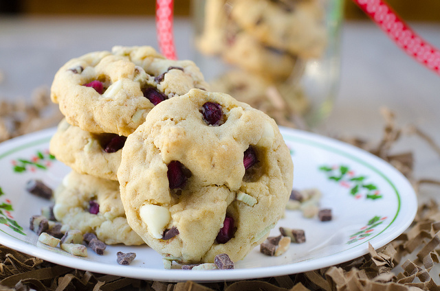Pomegranate White Chocolate and Mint Chip Cookies
