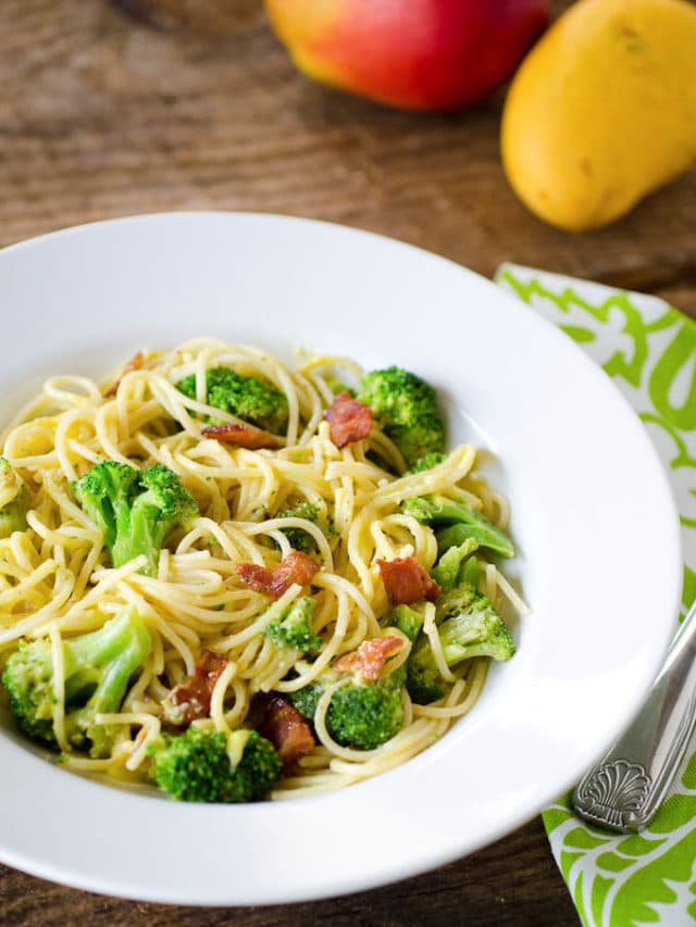 Broccoli and Bacon Spaghetti with Mango Brown Butter Sauce Story Easy