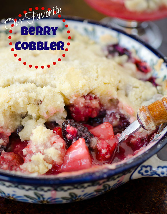 Our favorite tried and true Berry Cobbler Recipe with a crumb topping. This Favorite Berry Cobbler stands amazing on its own or is served warm with ice cream.