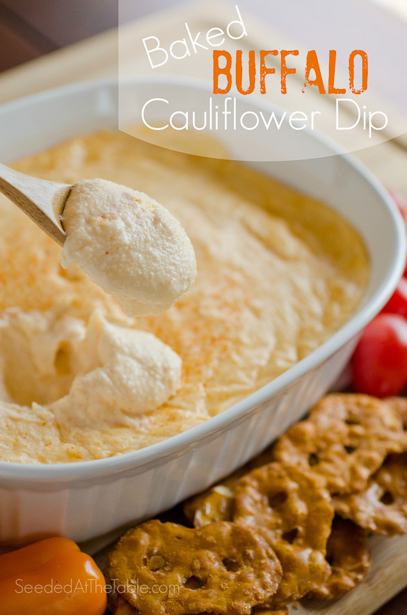 Baked Buffalo Cauliflower Dip includes easy ingredients and easy steps. Pureed cauliflower baked into a cheesy, creamy buffalo dip. You'll be surprised when you can't stop dipping!