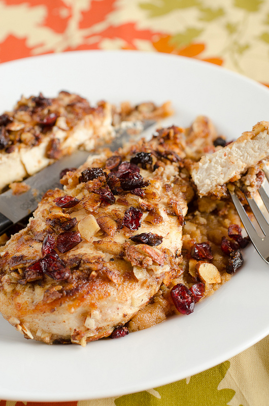 Almond Crusted Chicken with Cashew Butter and Roasted Cranberries