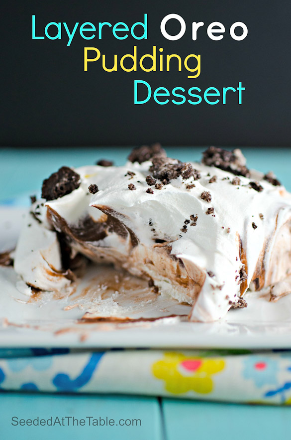 Crushed Oreo cookies, layered with chocolate pudding and whipped cream. A pudding dessert we all grew up with and love.