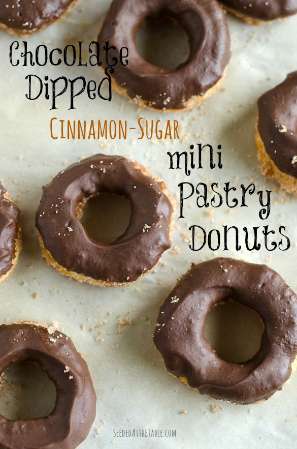Chocolate Dipped Cinnamon-Sugar Pastry Donuts by SeededAtTheTable.com