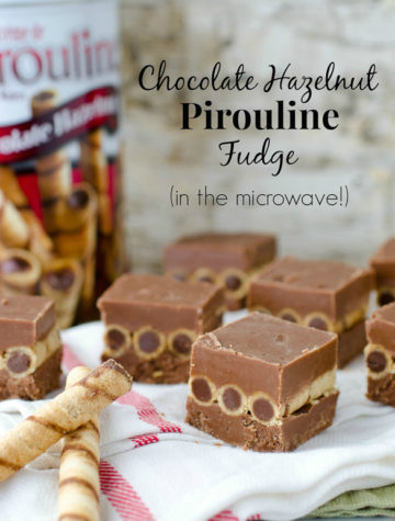 Chocolate Hazelnut Pirouline Fudge by SeededAtTheTable.com - Easy to make in the microwave! Stack Pirouline rolled wafers between to layers of fudge!