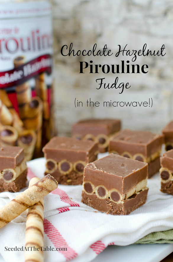 Chocolate Hazelnut Pirouline Fudge by SeededAtTheTable.com - Easy to make in the microwave!  Stack Pirouline rolled wafers between two layers of fudge!