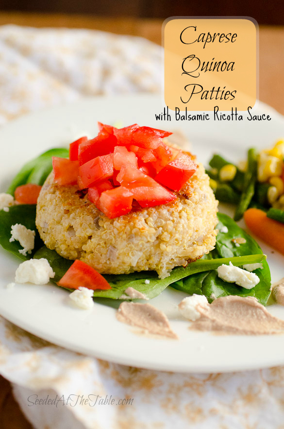 Caprese Quinoa Patties with Balsamic Ricotta Sauce by SeededAtTheTable.com