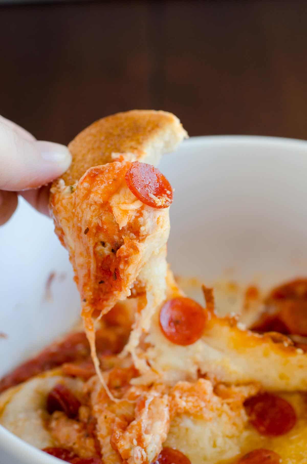 cheesy pizza dip with tiny pepperoni