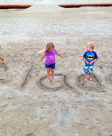 Family name in the sand at Wrightsville Beach, NC
