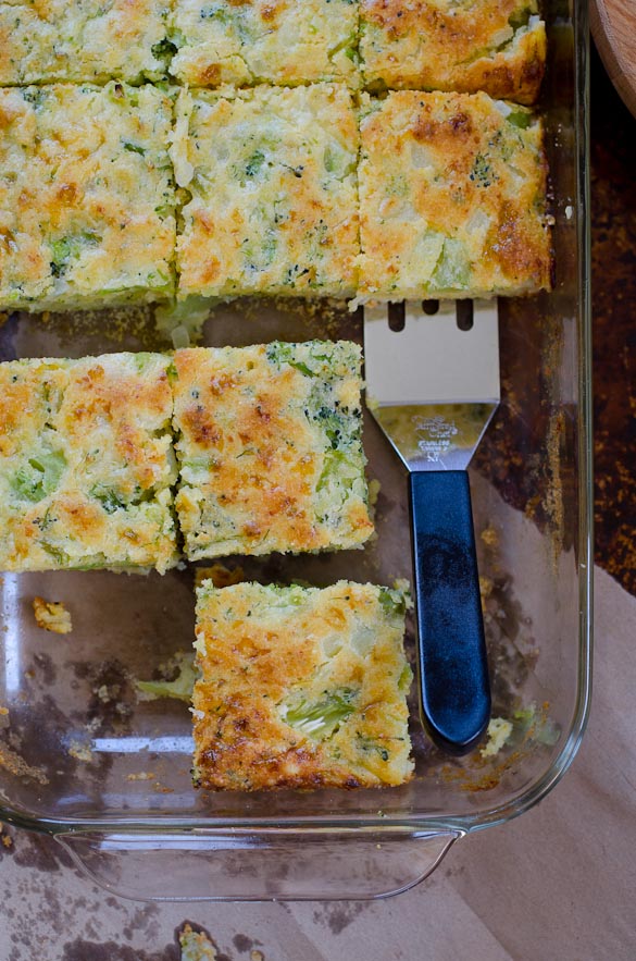 Broccoli Cornbread Squares - Get your fill of broccoli in this mildly sweet broccoli cornbread recipe - comfort food side dish at it's best!