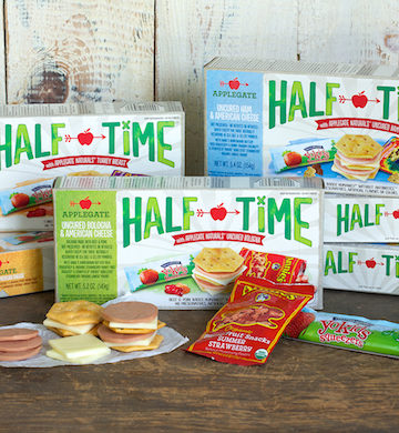 HALF TIME™ Lunch Kits - convenient, pre-packed lunch kits with Mom's most trusted brands (Applegate, Stonyfield & Annie's)
