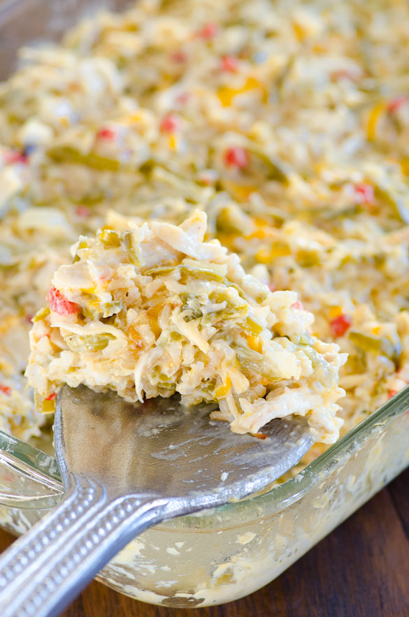 Chicken Rice Green Bean Casserole - Your meat, grains and greens all in one colorful dish!