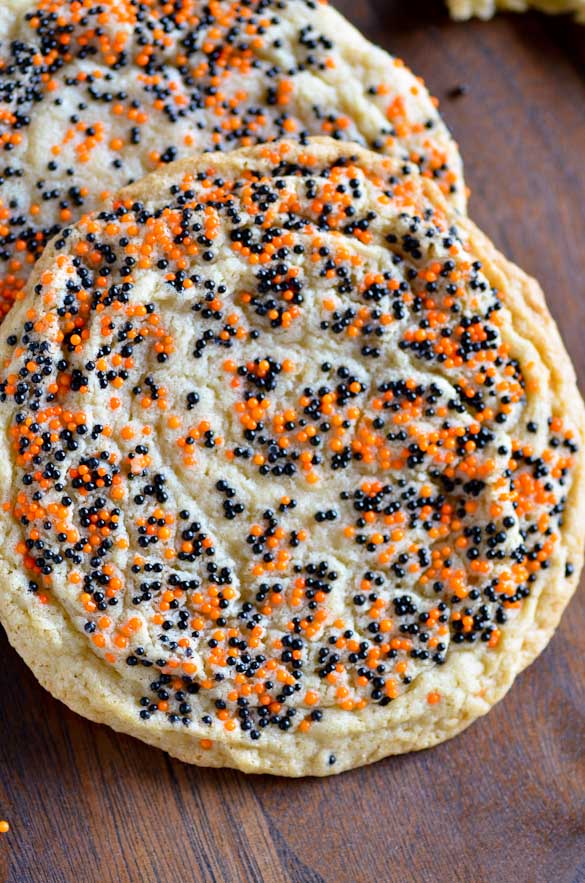 A giant round sugar cookie with halloween sprinkles