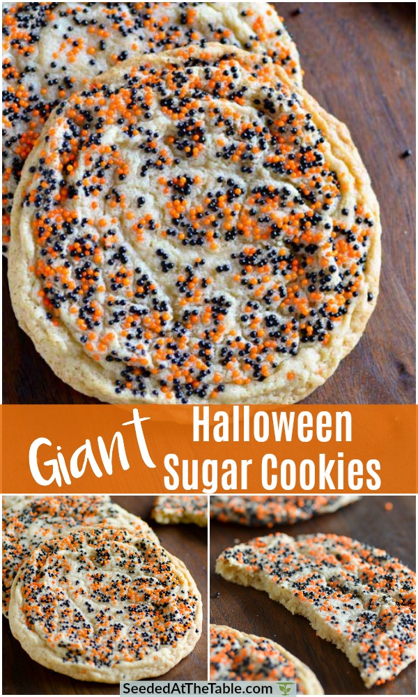 Collage of round sugar cookies with halloween sprinkles