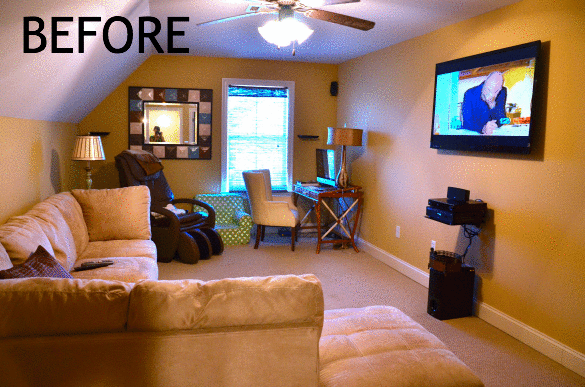 Home Tour: We use our bonus room for three uses in one! A DIY built-in murphy beds and shelves, along with a full bathroom turns this into a guest room, while it's also a theater room and a playroom!