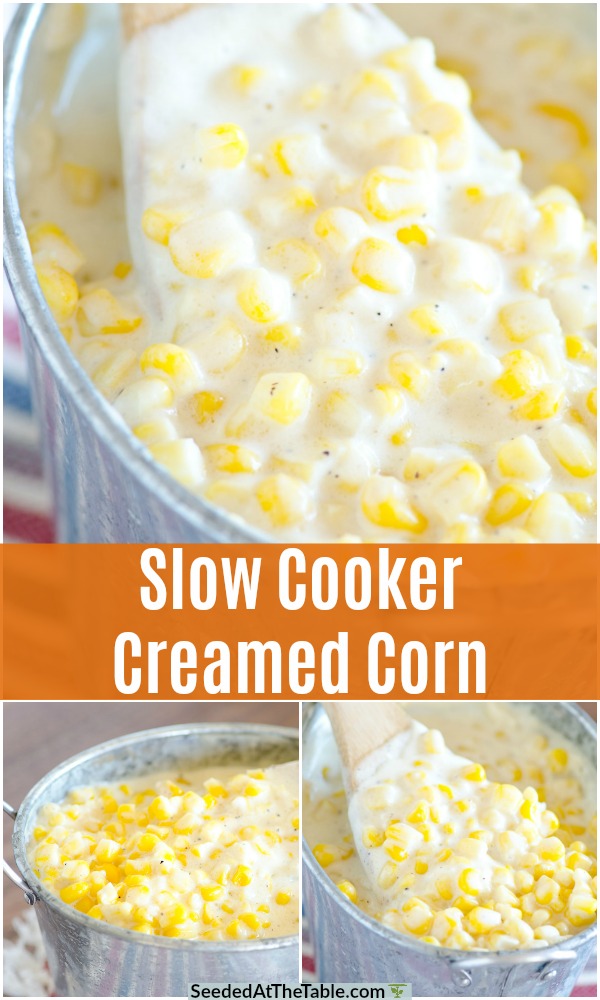 The best ever creamed corn recipe similar to Rudy's BBQ Restaurant.  Creamed corn made in the slow cooker with just a few ingredients!
