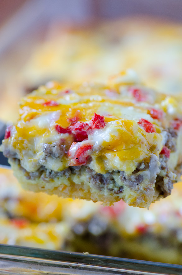 Pimento Cheese Breakfast Bake - Pimento cheese and sausage egg casserole