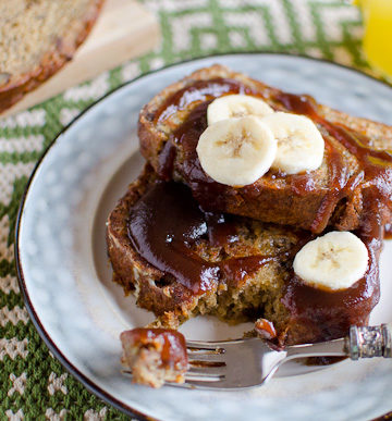 Apple Butter Banana Bread French Toast with Apple Butter Honey Syrup