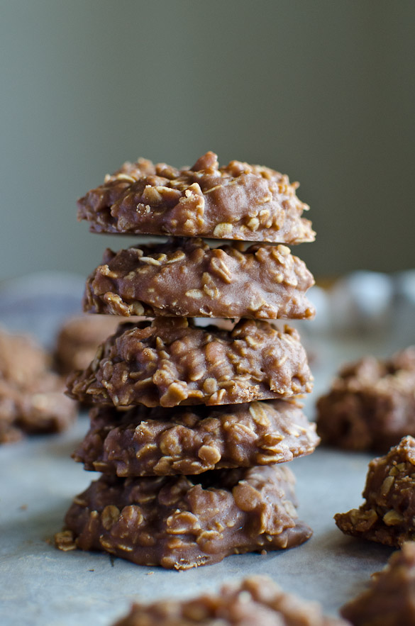 stack of no bake chocolate oatmeal cookies