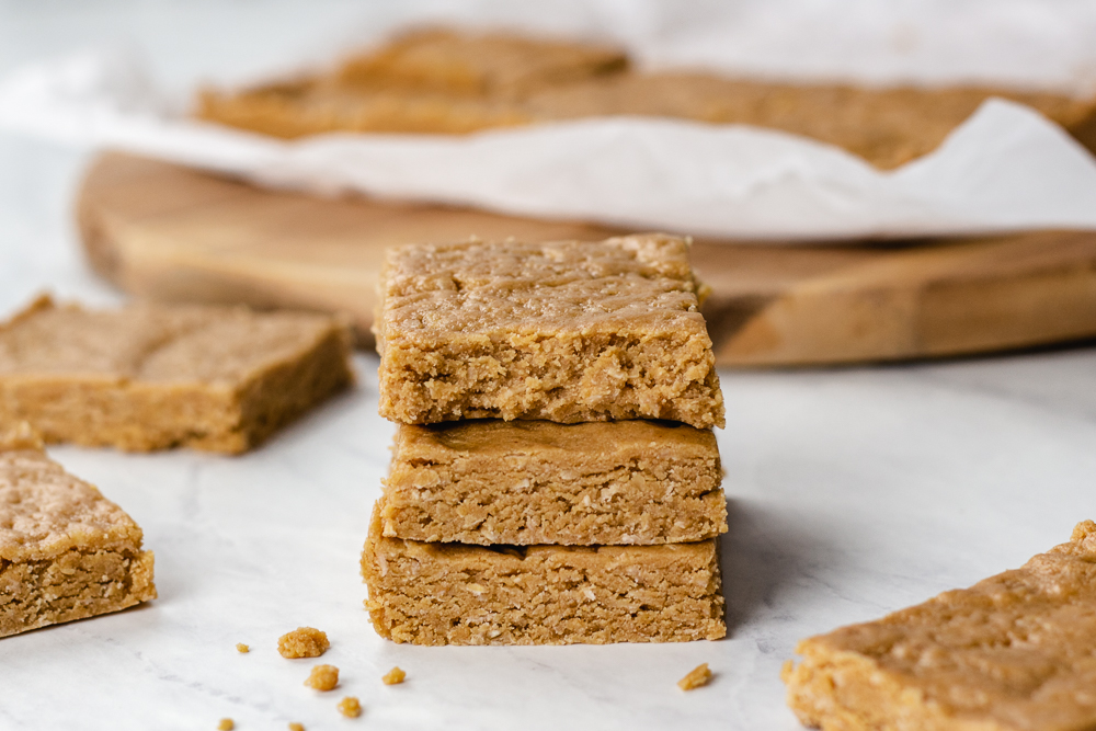 Stack of peanut butter protein bars