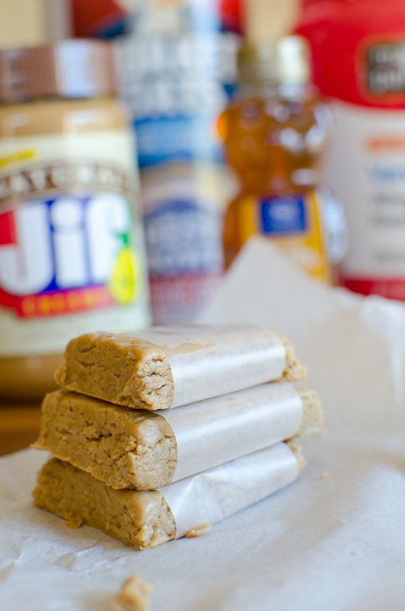 Stack of peanut butter protein bars