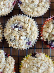 overhead view of blueberry oat banana muffins