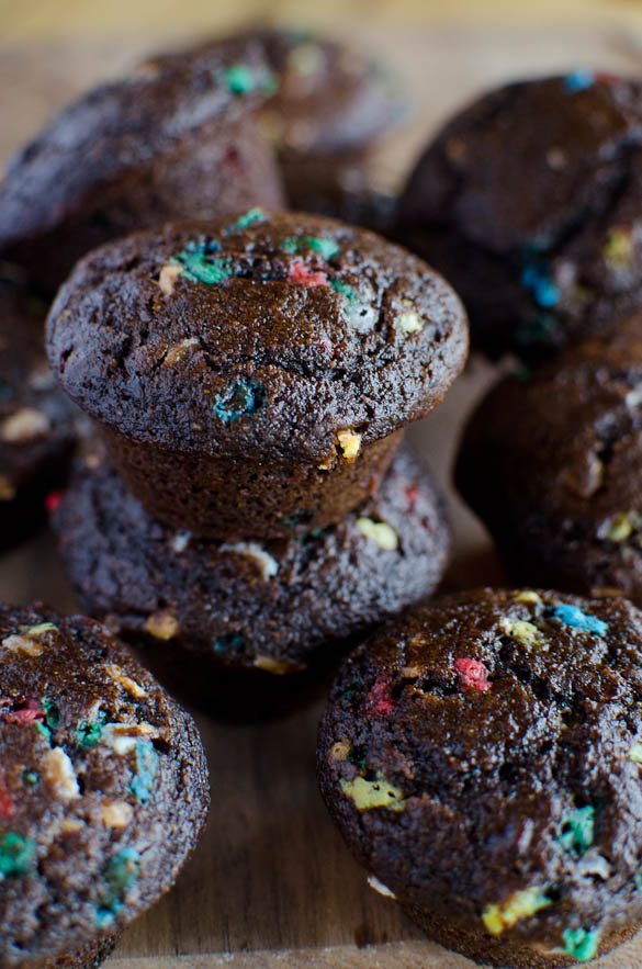 Double Chocolate Party Mini Muffins - inspired by Entenmann's Chocolate Party Cakes with healthier ingredients.