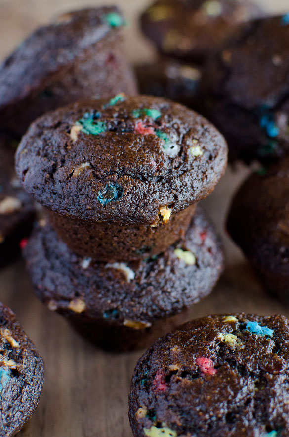 Double Chocolate Party Mini Muffins - inspired by Entenmann's Chocolate Party Cakes with healthier ingredients.