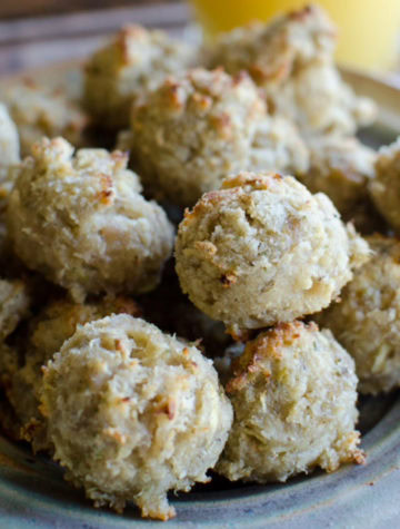 no cheese sausage balls piled on a plate