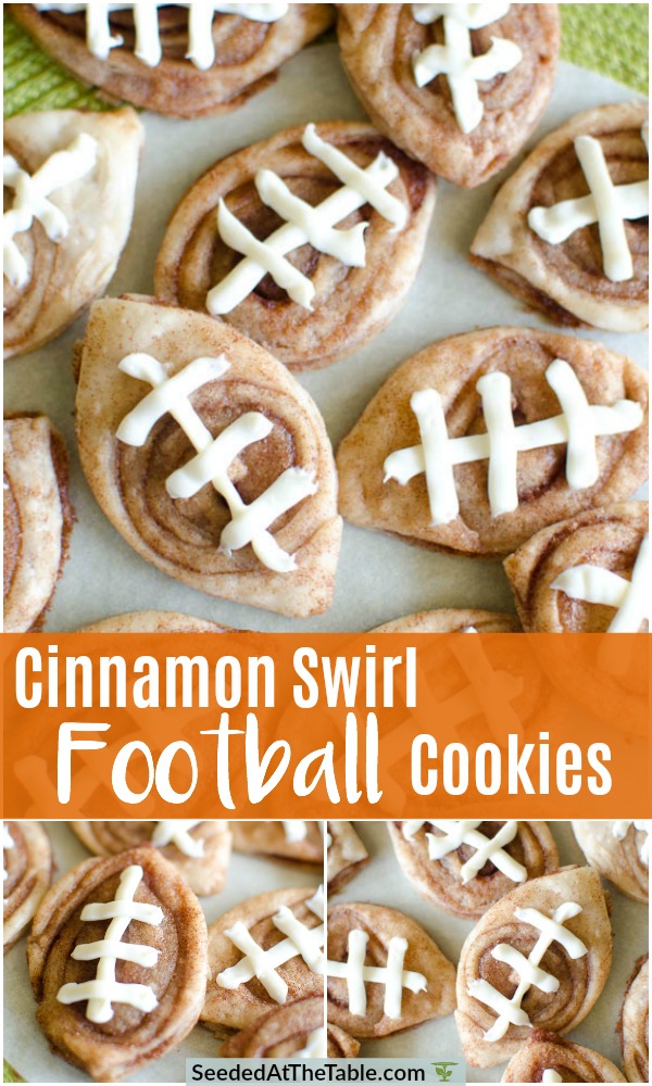 These Cinnamon Swirl Football Cookies are a fun tailgate food and a treat for your kids on game day.  Use a refrigerated pie crust dough for a simple recipe.
